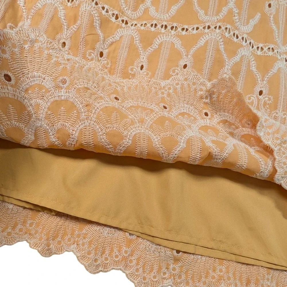 Skies Are Blue Yellow Eyelet Mini Skirt Scalloped Hem Peasant Lined Size 1X - Picture 4 of 9